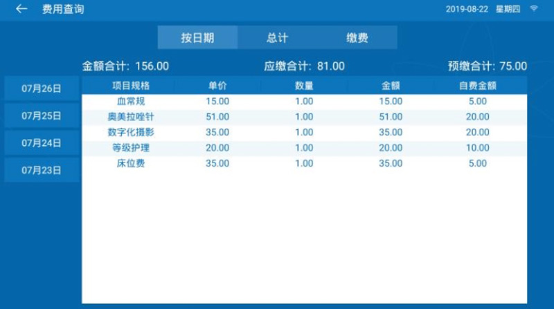 床旁交互系統(tǒng)-費(fèi)用查詢
